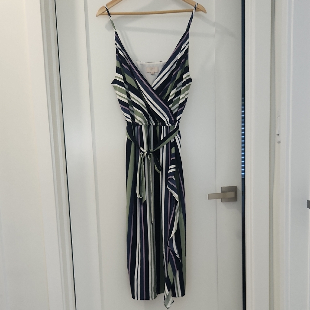 LOFT Black and White Midi Sundress with Spaghetti Straps